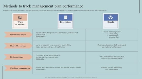 Methods To Track Management Plan Performance Mockup PDF