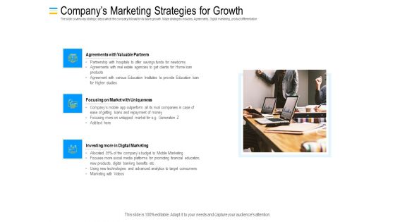 Mezzanine Debt Financing Pitch Deck Companys Marketing Strategies For Growth Topics PDF