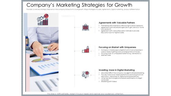 Mezzanine Venture Capital Funding Pitch Deck Companys Marketing Strategies For Growth Guidelines PDF