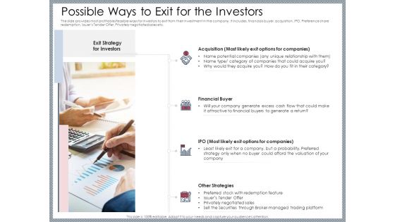 Mezzanine Venture Capital Funding Pitch Deck Possible Ways To Exit For The Investors Inspiration PDF Mezzanine Venture Capital Funding Pitch Deck Possible Ways To Exit For The Investors Inspiration PDF