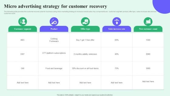 Micro Advertising Strategy For Customer Recovery Summary PDF