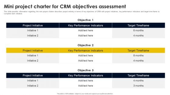 Mini Project Charter For CRM Objectives Assessment Template PDF