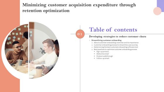 Minimizing Customer Acquisition Expenditure Through Retention Optimization Table Of Contents Graphics PDF