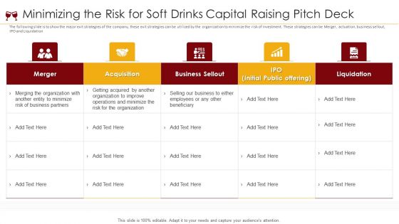 Minimizing The Risk For Soft Drinks Capital Raising Pitch Deck Ppt Infographic Template Design Templates PDF