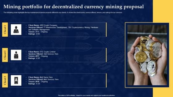 Mining Portfolio For Decentralized Currency Mining Proposal Brochure PDF