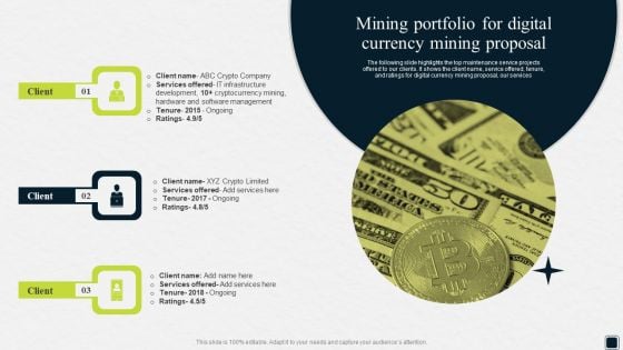 Mining Portfolio For Digital Currency Mining Proposal Ppt Diagram Images PDF