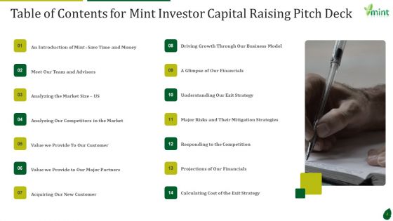 Mint Investor Capital Raising Pitch Deck Ppt PowerPoint Presentation Complete Deck With Slides