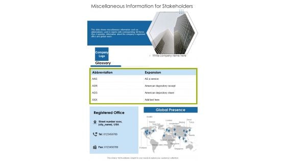 Miscellaneous Information For Stakeholders One Pager Documents Miscellaneous Information For Stakeholders One Pager Documents