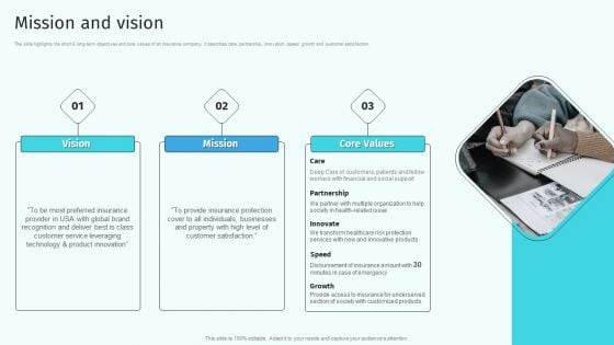 Mission And Vision Health And Property Insurance Company Profile Elements PDF Mission And Vision Health And Property Insurance Company Profile Elements PDF
