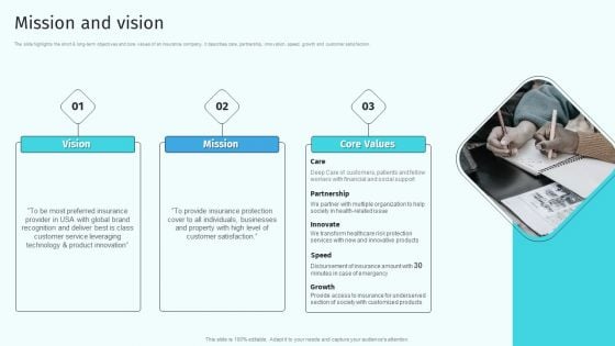 Mission And Vision Health And Property Insurance Company Profile Elements PDF