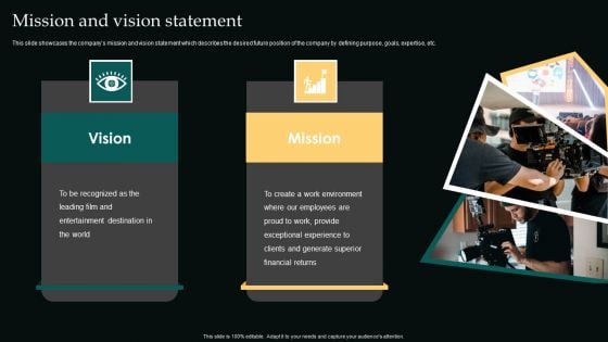 Mission And Vision Statement Movie Editing Company Outline Themes PDF