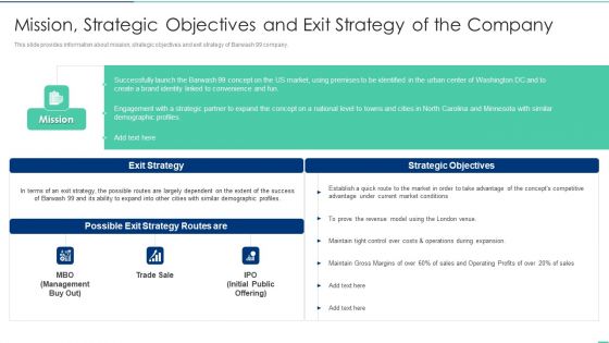 Mission Strategic Objectives And Exit Strategy Of The Company Ppt Inspiration Design Ideas PDF