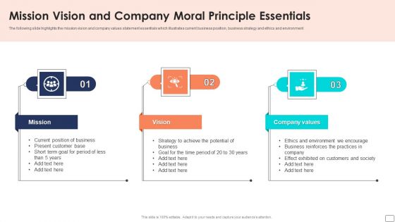 Mission Vision And Company Moral Principle Essentials Ppt Icon Inspiration PDF