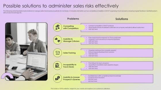 Mitigating Sales Risks With Strategic Action Planning Possible Solutions To Administer Sales Risks Effectively Elements PDF