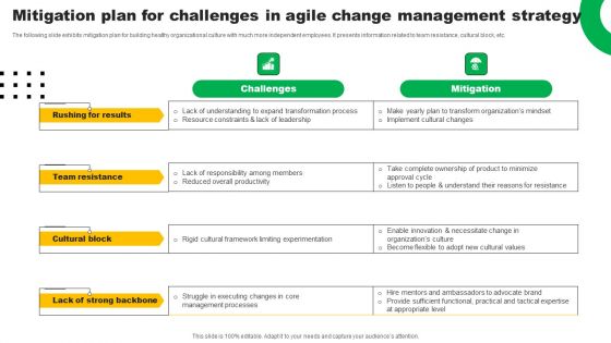 Mitigation Plan For Challenges In Agile Change Management Strategy Information PDF