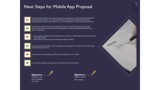 Mobile App Development Next Steps For Proposal Ppt Gallery Ideas PDF