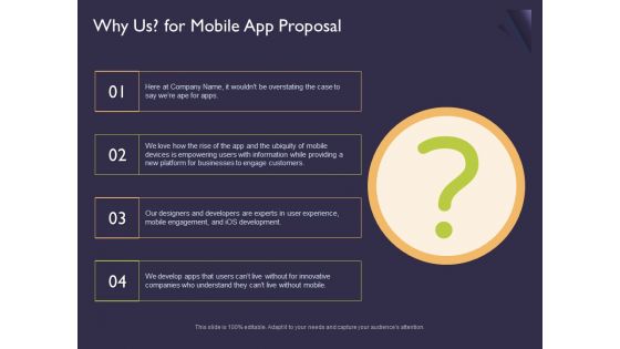 Mobile App Development Why Us For Proposal Ppt Pictures Themes PDF