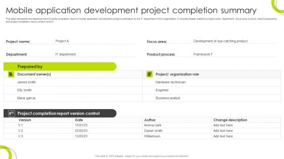 Mobile Application Development Project Completion Summary Brochure PDF Mobile Application Development Project Completion Summary Brochure PDF