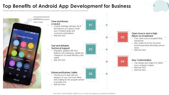 Mobile Application Development Top Benefits Of Android App Development For Business Diagrams PDF