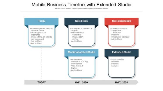 Mobile Business Timeline With Extended Studio Ppt PowerPoint Presentation Gallery Brochure PDF