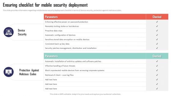 Mobile Device Management Ensuring Checklist For Mobile Security Deployment Elements PDF Mobile Device Management Ensuring Checklist For Mobile Security Deployment Elements PDF
