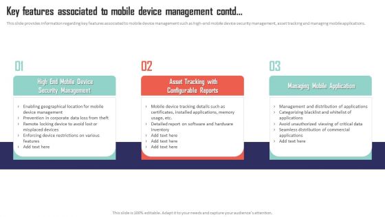 Mobile Device Management Key Features Associated To Mobile Device Management Professional PDF