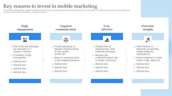 Mobile Promotion Strategic Guide For Micro Businesses Key Reasons To Invest In Mobile Marketing Guidelines PDF