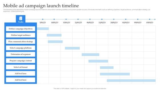 Mobile Promotion Strategic Guide For Micro Businesses Mobile Ad Campaign Launch Timeline Formats PDF