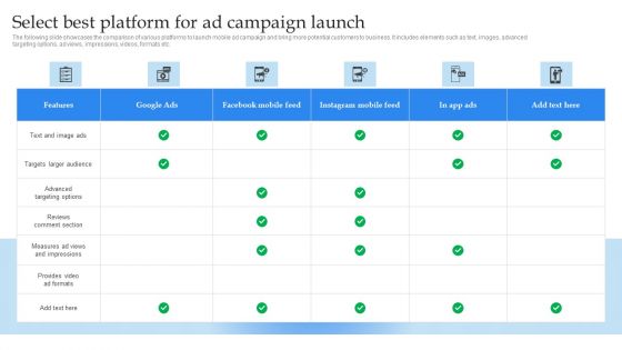 Mobile Promotion Strategic Guide For Micro Businesses Select Best Platform For Ad Campaign Launch Brochure PDF