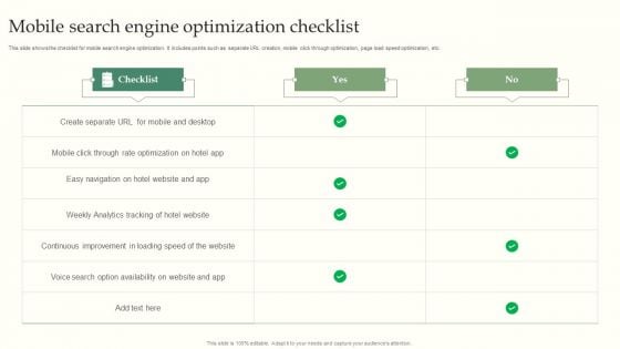 Mobile Search Engine Optimization Checklist Topics PDF