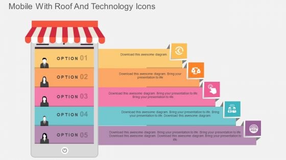 Mobile With Roof And Technology Icons Powerpoint Template