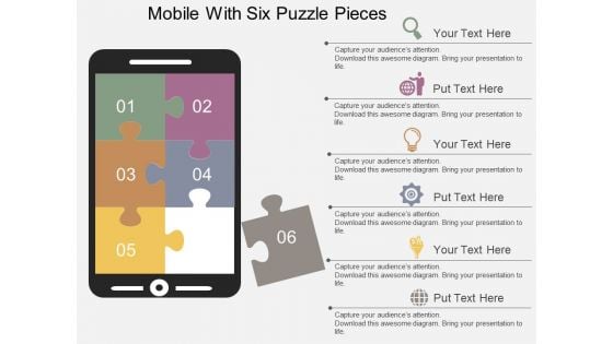 Mobile With Six Puzzle Pieces Powerpoint Template