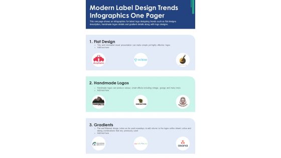 Modern Label Design Trends Infographics One Pager PDF Document PPT Template