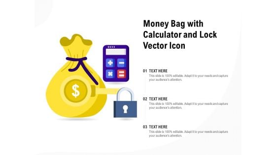 Money Bag With Calculator And Lock Vector Icon Ppt PowerPoint Presentation Show Icons