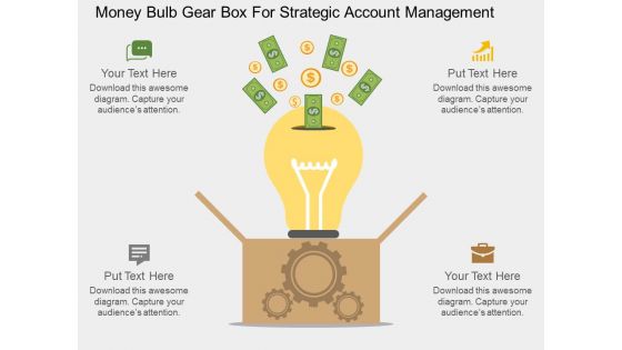 Money Bulb Gear Box For Strategic Account Management Powerpoint Template