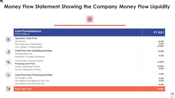 Money Flow Statement Showing The Company Money Flow Liquidity Sample PDF