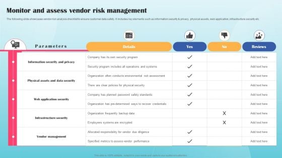 Monitor And Assess Vendor Risk Management Ppt PowerPoint Presentation File Infographics PDF