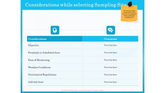 Monitoring And Evaluating Water Quality Considerations While Selecting Sampling Site Ppt PowerPoint Presentation Gallery Infographics PDF