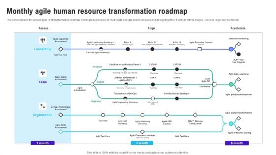 Monthly Agile Human Resource Transformation Roadmap Mockup PDF