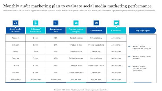 Monthly Audit Marketing Plan To Evaluate Social Media Marketing Performance Microsoft PDF