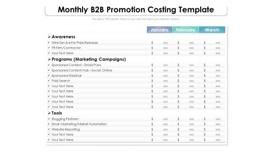 Monthly B2B Promotion Costing Template Ppt PowerPoint Presentation Infographic Template Aids PDF