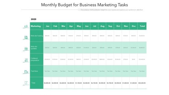 Monthly Budget For Business Marketing Tasks Ppt PowerPoint Presentation File Outline PDF