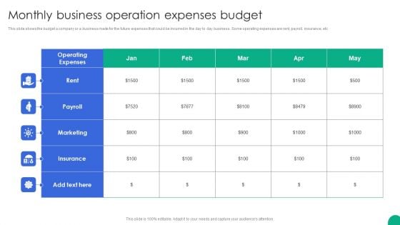 Monthly Business Operation Expenses Budget Themes PDF