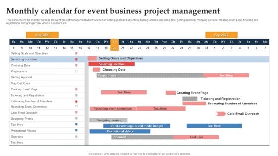 Monthly Calendar For Event Business Project Management Ppt Gallery Deck PDF