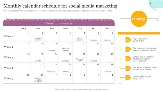 Monthly Calendar Schedule For Social Media Marketing Ppt Inspiration Design Templates PDF Monthly Calendar Schedule For Social Media Marketing Ppt Inspiration Design Templates PDF