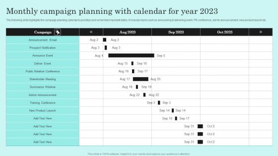 Monthly Campaign Planning With Calendar For Year 2023 Elements PDF