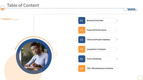 Monthly Company Performance Analysistable Of Content Demonstration PDF