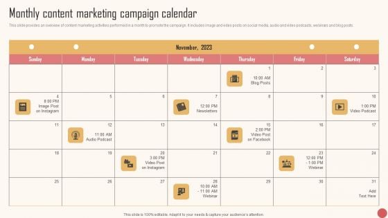 Monthly Content Marketing Campaign Calendar Slides PDF