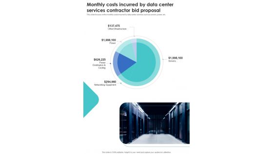 Monthly Costs Data Center Services Contractor Bid Proposal One Pager Sample Example Document