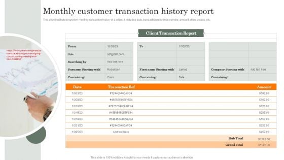 Monthly Customer Transaction History Report Guidelines PDF